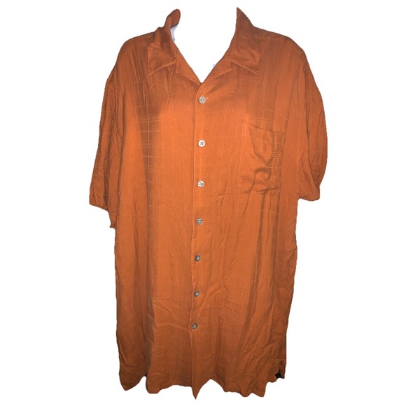 Men's XLT Croft And Barrow Short Sleeve Burnt Orange Textured Button Down - Picture 4 of 5